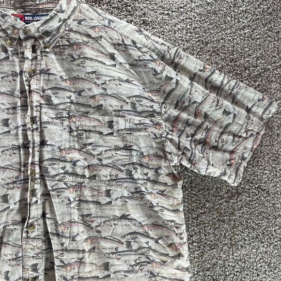 Reel Legends Shirt Adult Extra Large All Over Fish Print Button Up Fishing Mens - Picture 3 of 11